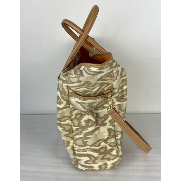 Isaac Mizrahi XL Ikat Camouflage Canvas Travel Tote Bag Carry On Tan - Picture 3 of 9